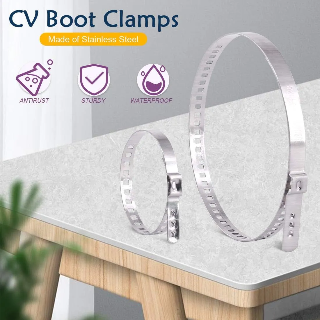 Swpeet 12Pcs CV Boot Clamp Assortment Kit, 6 Pairs Universa Small and Large Stainless Steel Universal Adjustable Stainless Steel Drive Shaft Joint Boot Crimp Clamp Kit for Most Cars