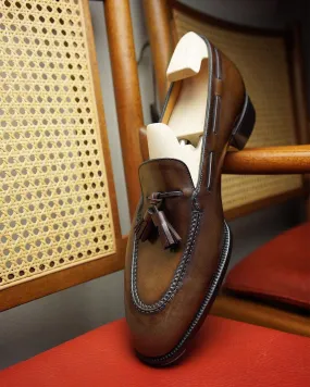 TAN LEATHER BOANA SLIP ON TASSEL LOAFERS