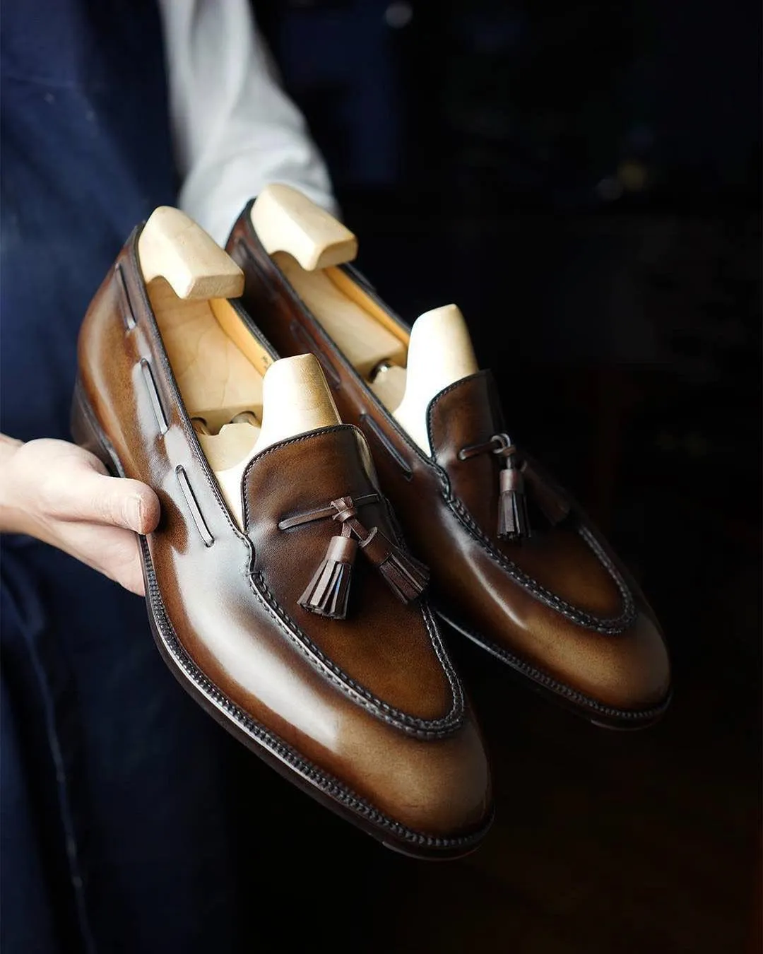 TAN LEATHER BOANA SLIP ON TASSEL LOAFERS