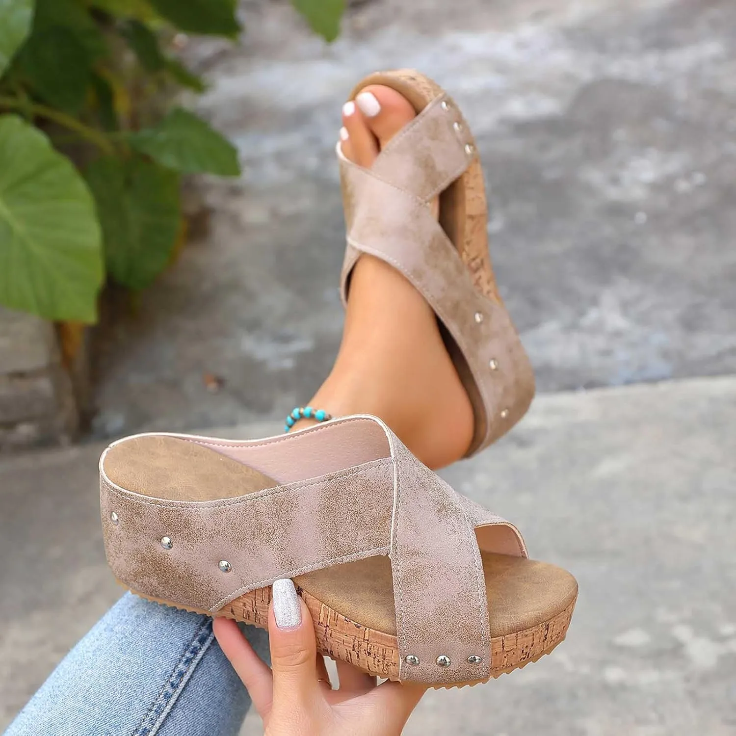 Wedge Sandals For Women Platform Sandals with Ankle Strap Open Toe Espadrilles Wedge Heels Sandal Dressy Casual Boho Summer Beach Sandal Ladies Wedges