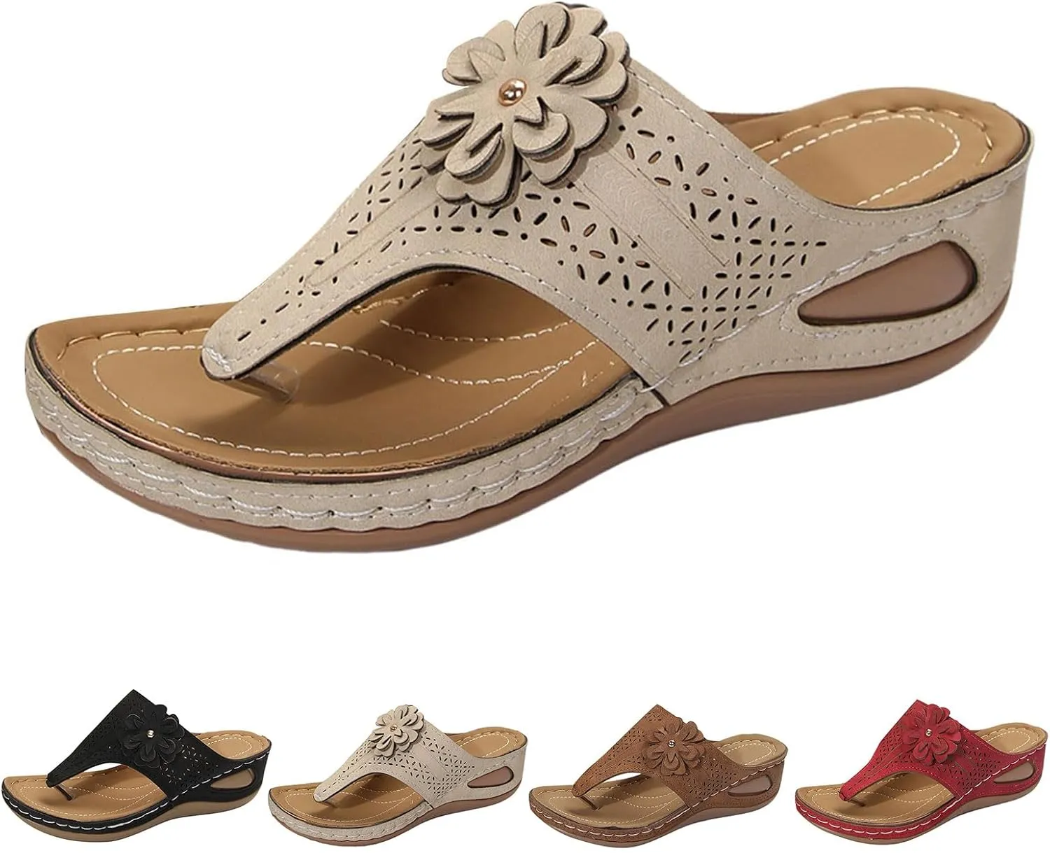 Wedge Sandals for Women Wide Width Casual Comfortable Flip Flops Arch Support Wedge Sandals Slip On Platform Slippers Beach Shoes