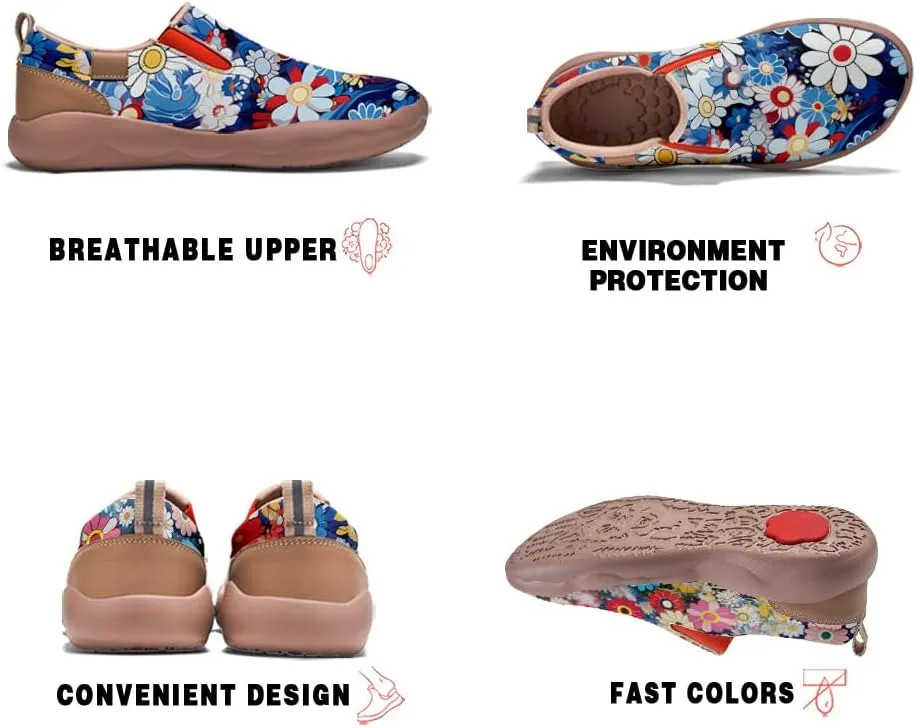 Women Loafers Shoes Walking Comfortable Slip On Casual Travel Floral Painted Sneakers