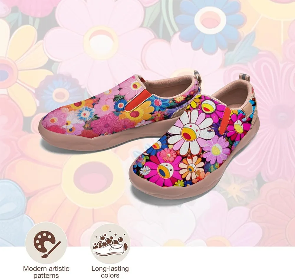 Women Loafers Shoes Walking Comfortable Slip On Casual Travel Floral Painted Sneakers