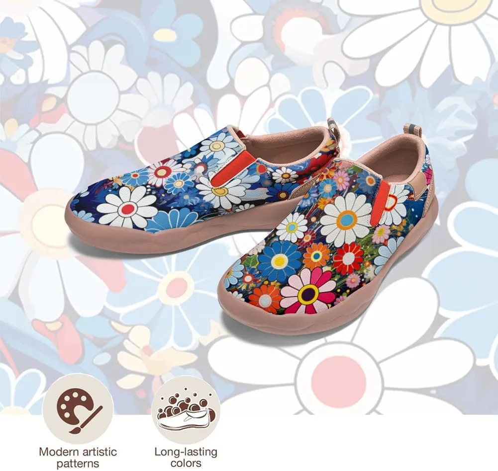 Women Loafers Shoes Walking Comfortable Slip On Casual Travel Floral Painted Sneakers