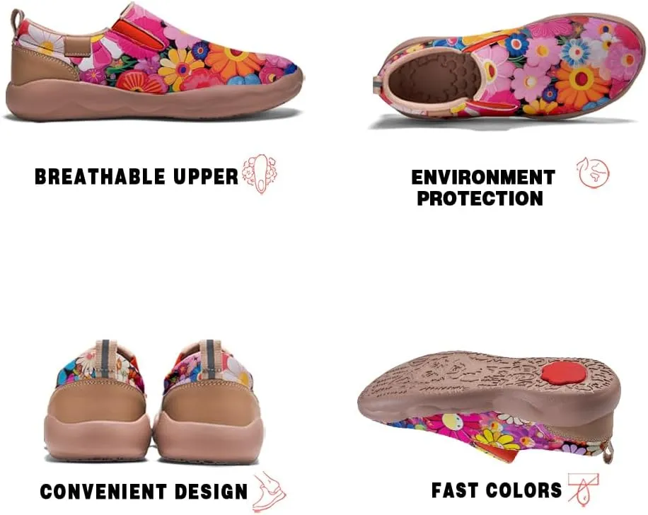 Women Loafers Shoes Walking Comfortable Slip On Casual Travel Floral Painted Sneakers