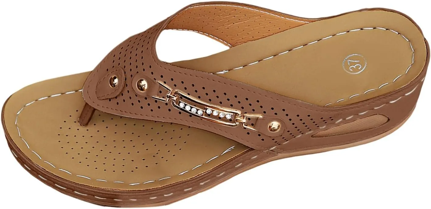 Womens Dress Sandals Low Heel Wedge Comfortable Orthopedic Sandal Summer Wide Width Casual Walking Flip Flops