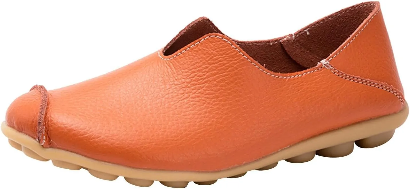 Womens Leather Shoes Casual Dressy Comfortable Loafers Summer Slip On Walking Driving Flats Lightweight Work Shoes 2025 Fashion