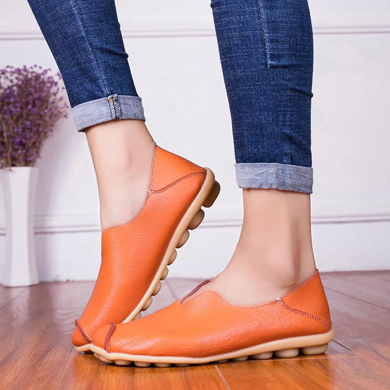 Womens Leather Shoes Casual Dressy Comfortable Loafers Summer Slip On Walking Driving Flats Lightweight Work Shoes 2025 Fashion