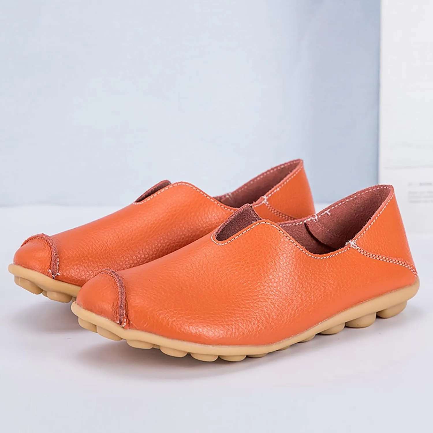 Womens Leather Shoes Casual Dressy Comfortable Loafers Summer Slip On Walking Driving Flats Lightweight Work Shoes 2025 Fashion