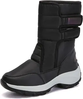 Womens Plush Lined Warm Waterproof Mid Calf Booties Non-Slip Slip On Outdoor Winter Shoes Warm Snow Boots