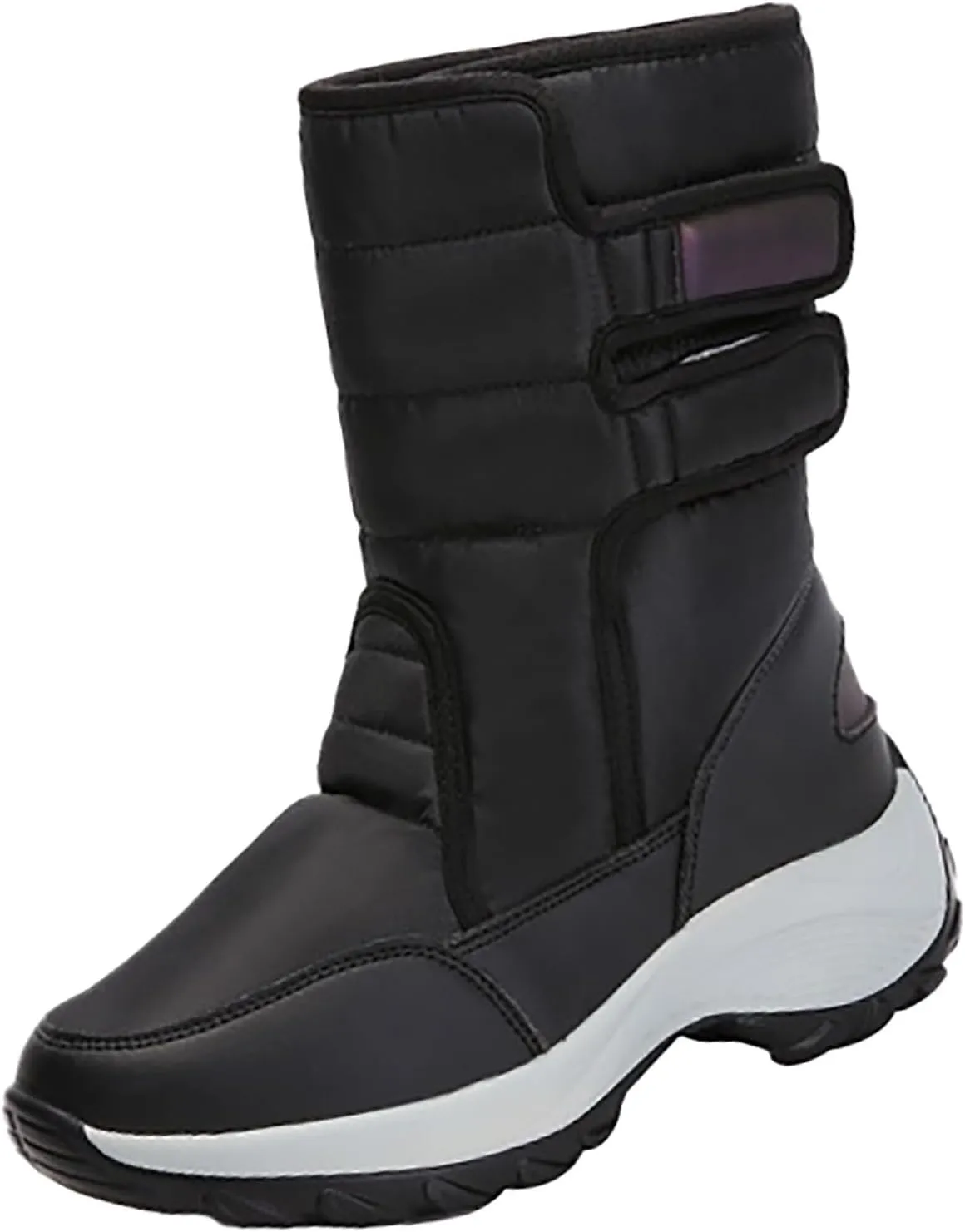 Womens Plush Lined Warm Waterproof Mid Calf Booties Non-Slip Slip On Outdoor Winter Shoes Warm Snow Boots
