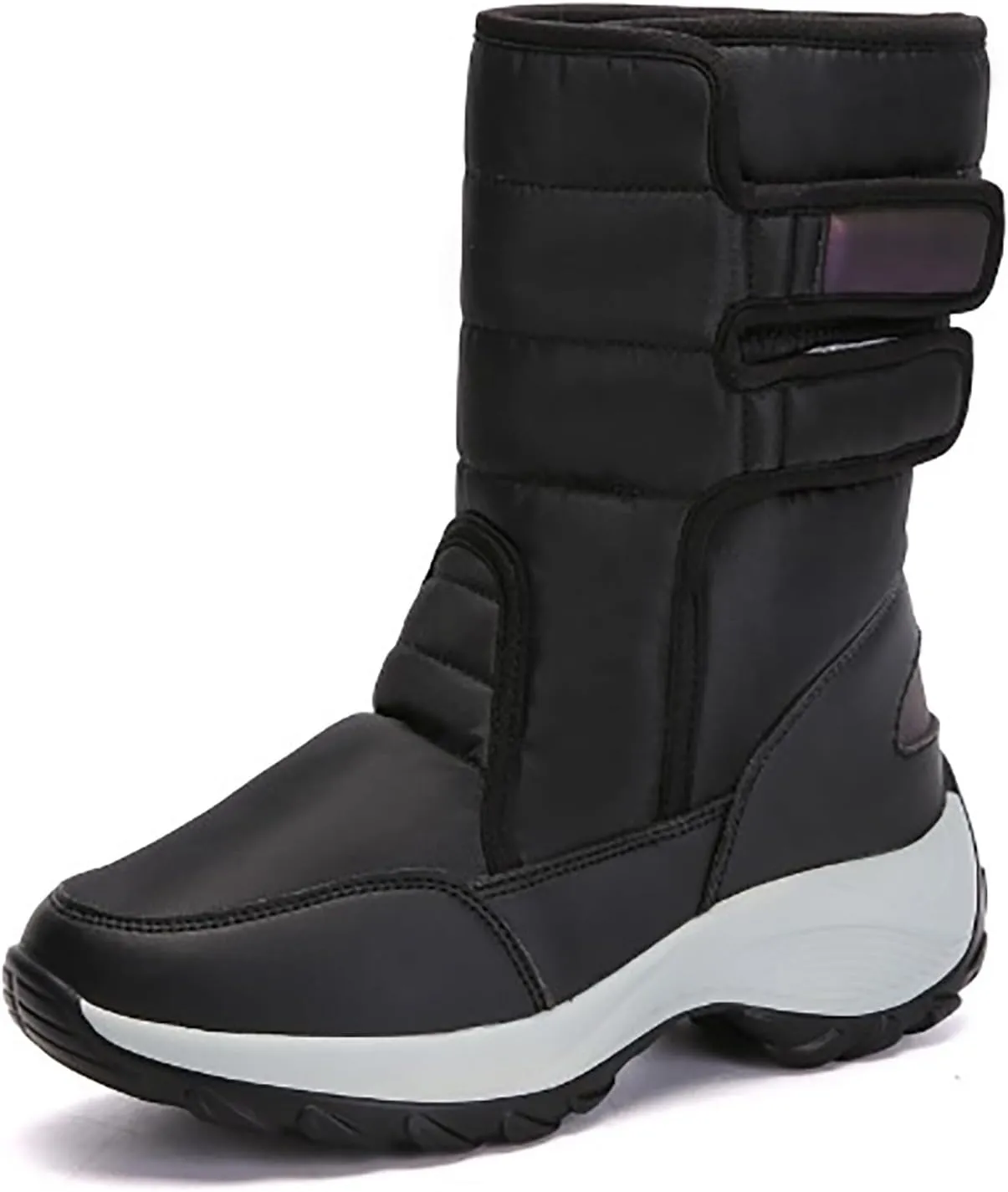 Womens Plush Lined Warm Waterproof Mid Calf Booties Non-Slip Slip On Outdoor Winter Shoes Warm Snow Boots