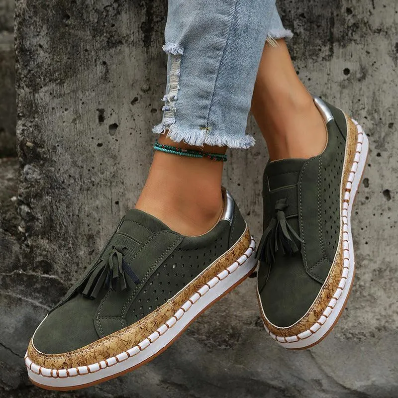 Women’s Tassel Loafers – Casual Cozy Flats with Cross Straps