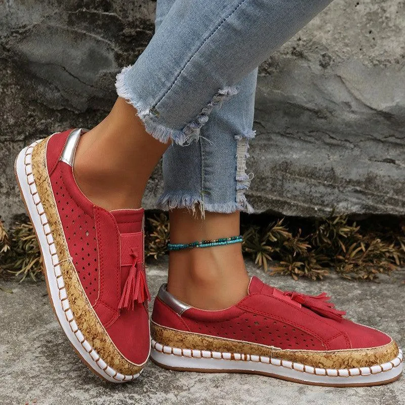 Women’s Tassel Loafers – Casual Cozy Flats with Cross Straps