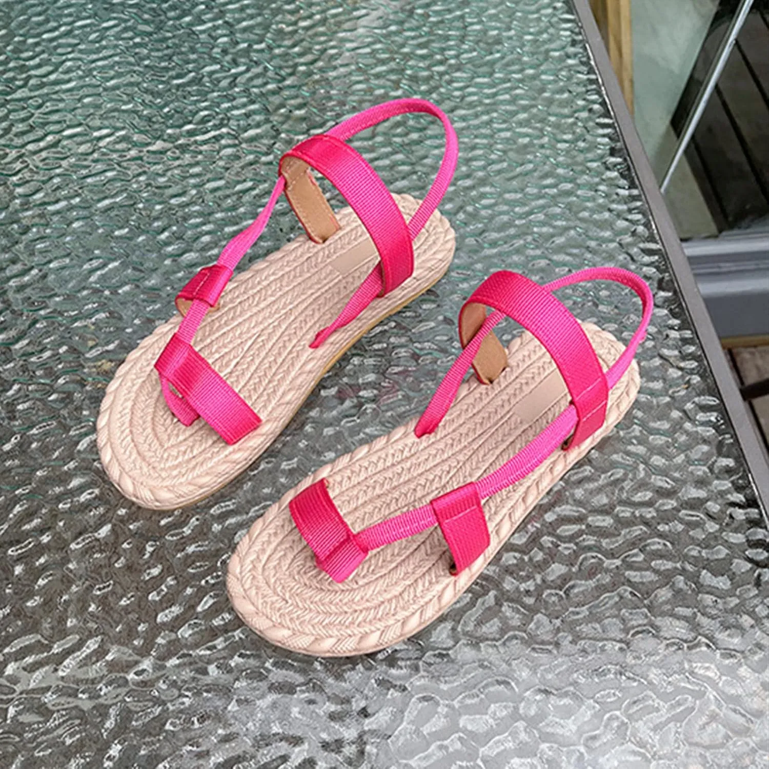 Women's Toe Ring Rattan Sandals High Elastic Irregular Shoe Trendy Simple Stylish Stretch Sandal Summer Hawaii Flat