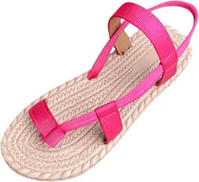 Women's Toe Ring Rattan Sandals High Elastic Irregular Shoe Trendy Simple Stylish Stretch Sandal Summer Hawaii Flat